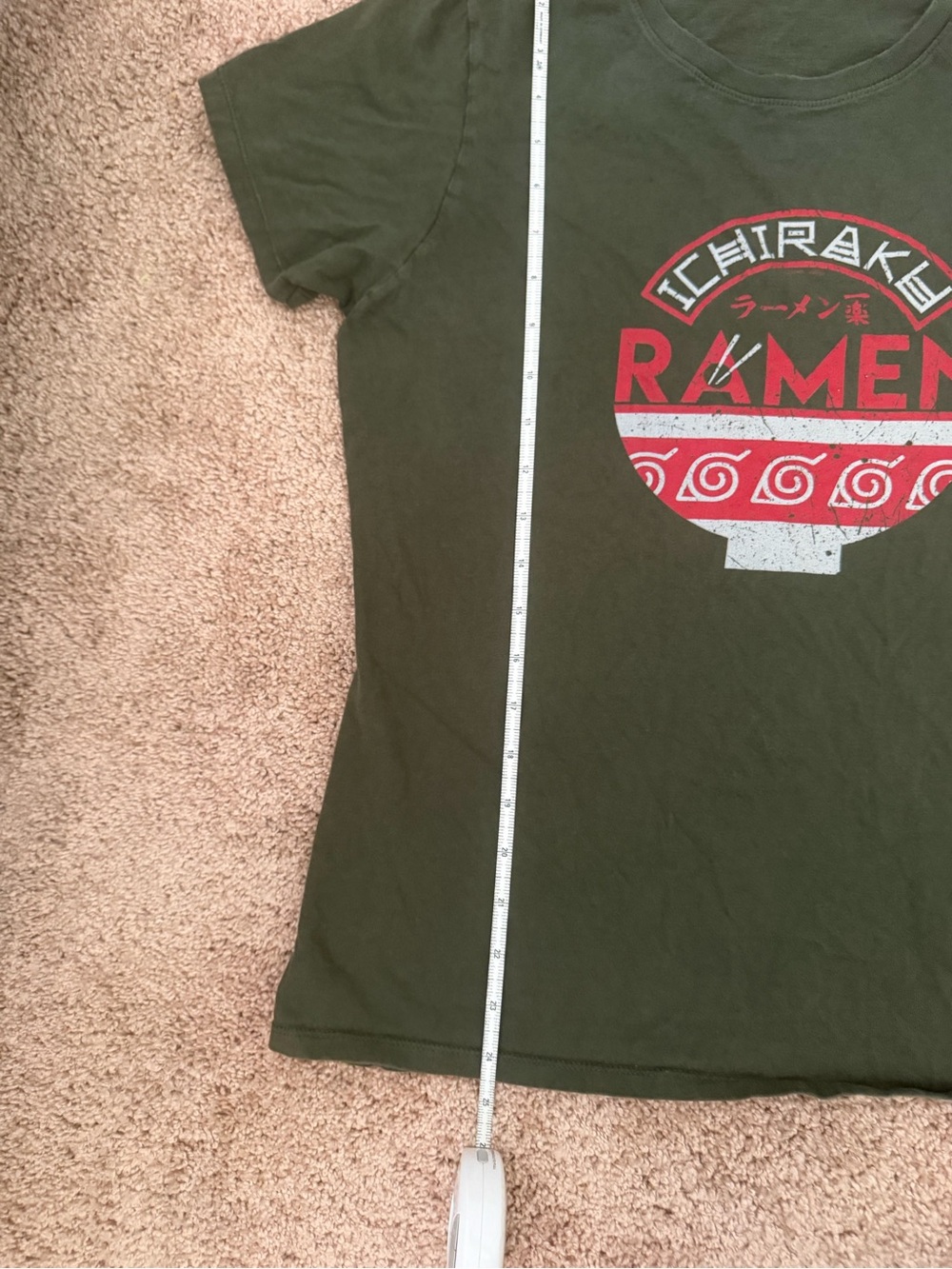 Naruto Ichiraku Ramen T-Shirt Olive Green Short Sleeve Anime Graphic Tee - Picture 8 of 8